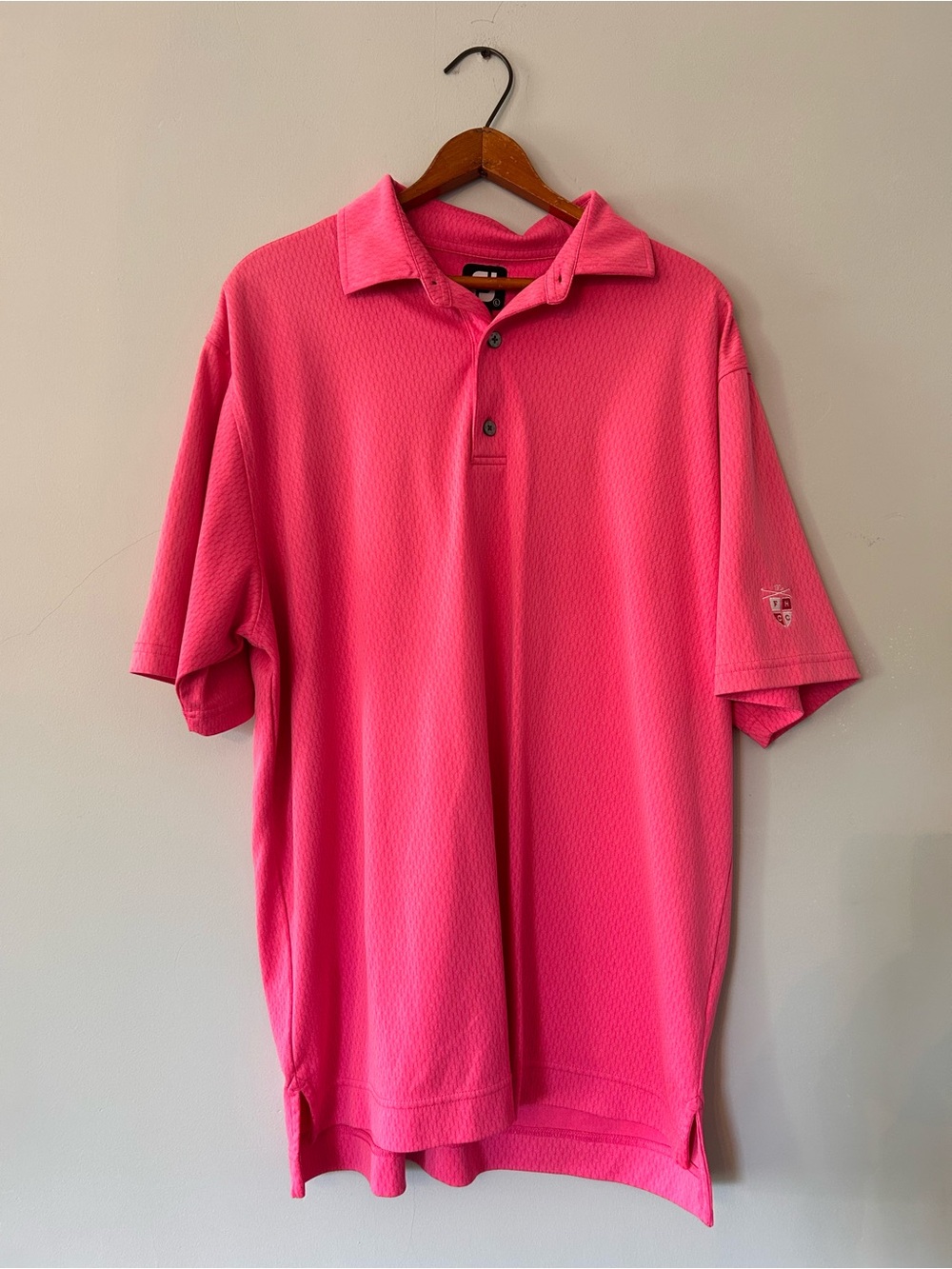 FootJoy Polo Shirt Mens Large Pink Performance Golf Jacquard Texture FJ Logo